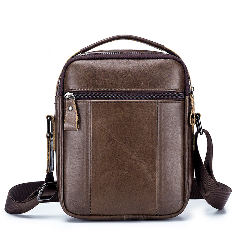 Bolso crossbody café oscuro de piel genuina compacto para hombre