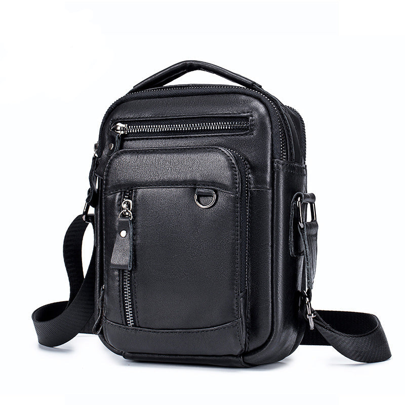 Bolso crossbody negro de cuero genuino para hombre