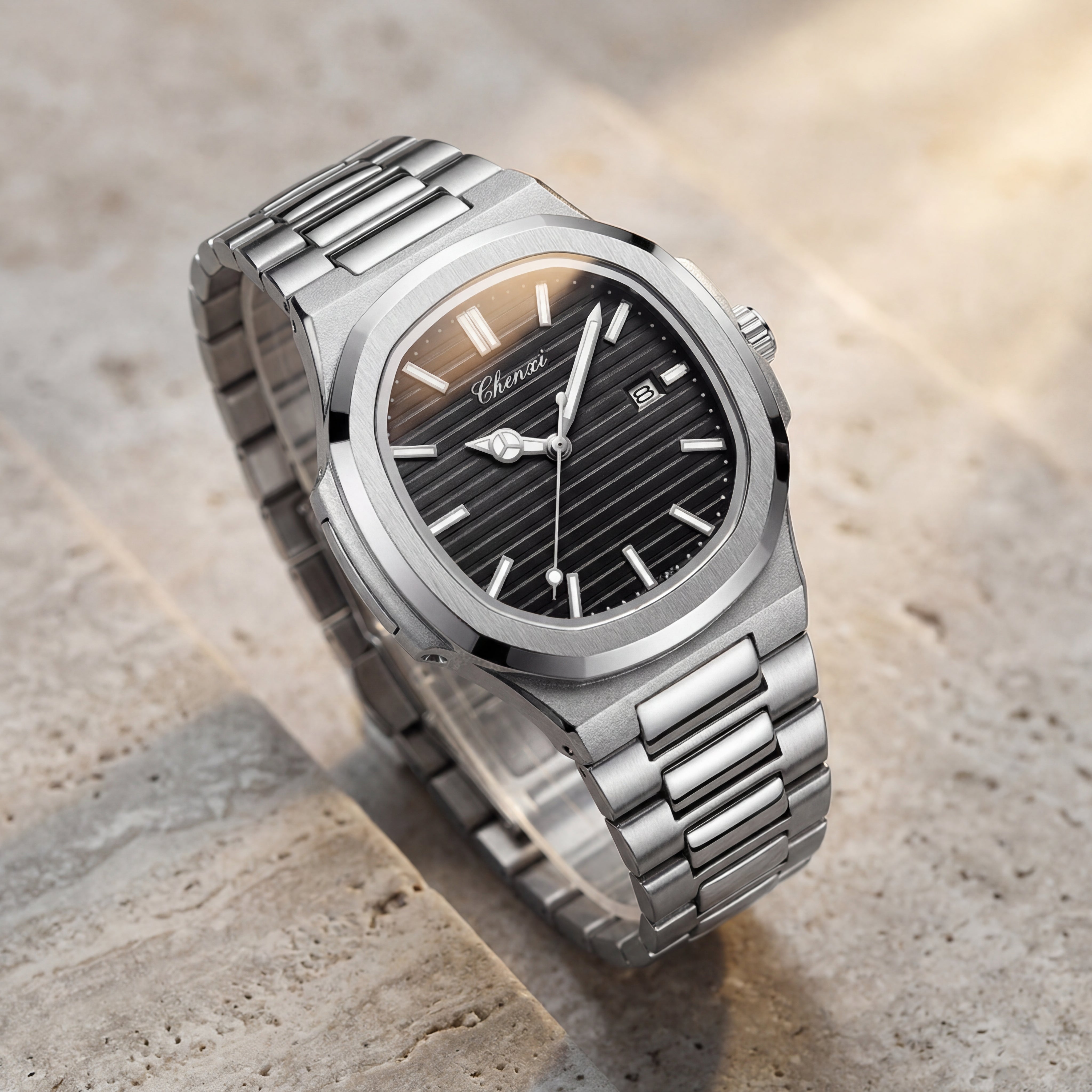 Reloj Masculino de Acero Inoxidable 40mm Quartz con Fecha | Estilo Ejecutivo Moderno