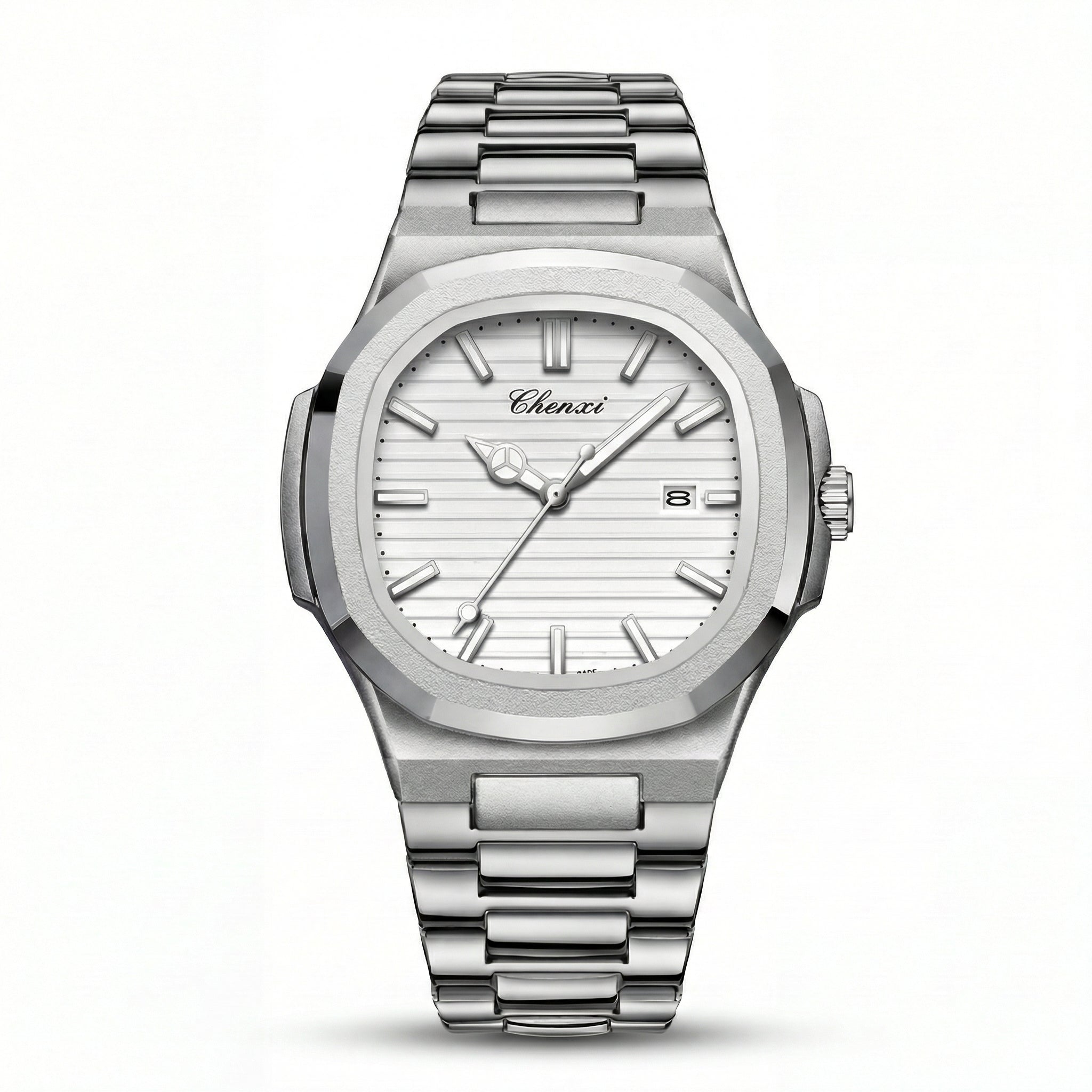 Reloj elegante hombre acero inoxidable blanco estilo formal