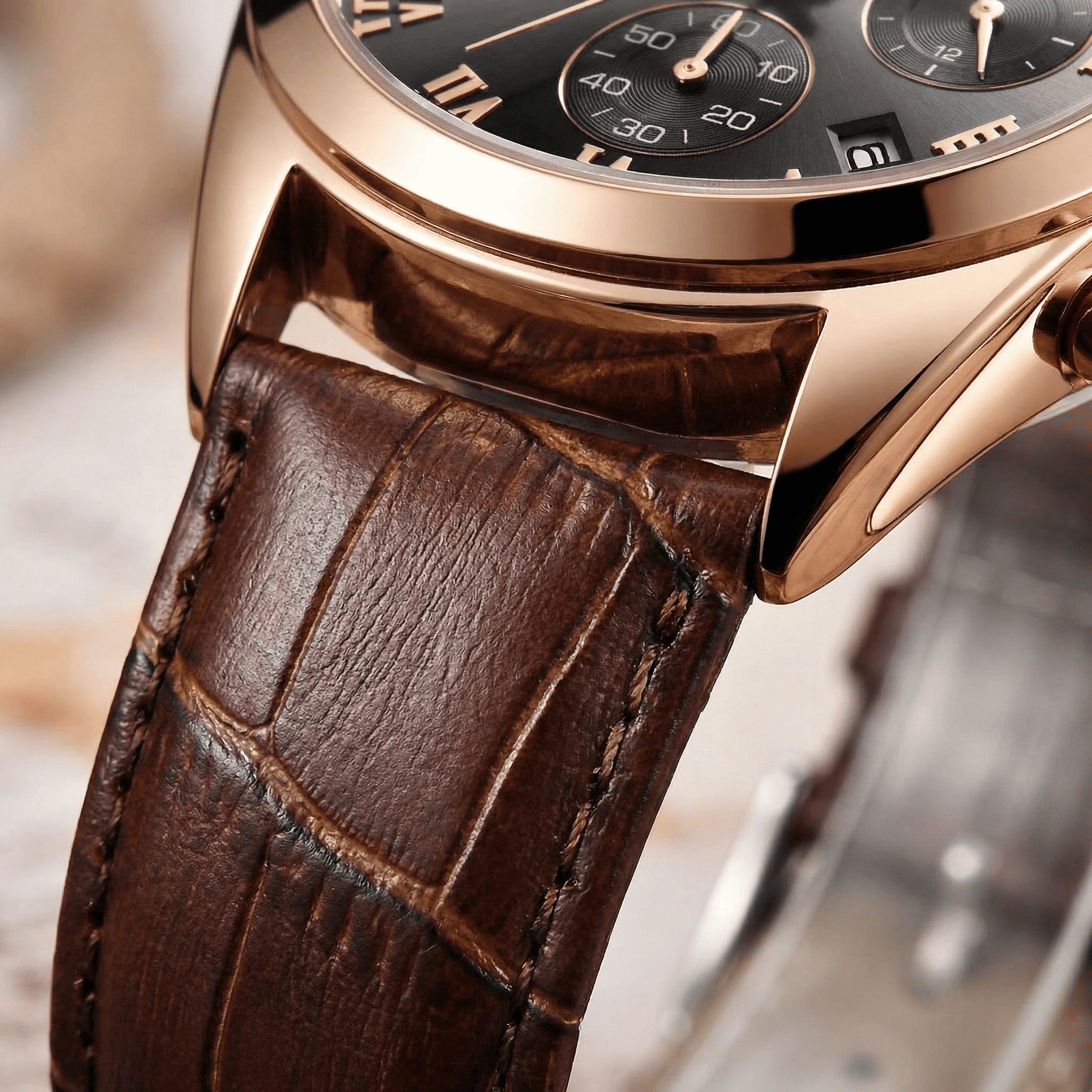 Reloj Hombre Deportivo Elegante Rose Gold con Cronógrafo y Fecha 30M