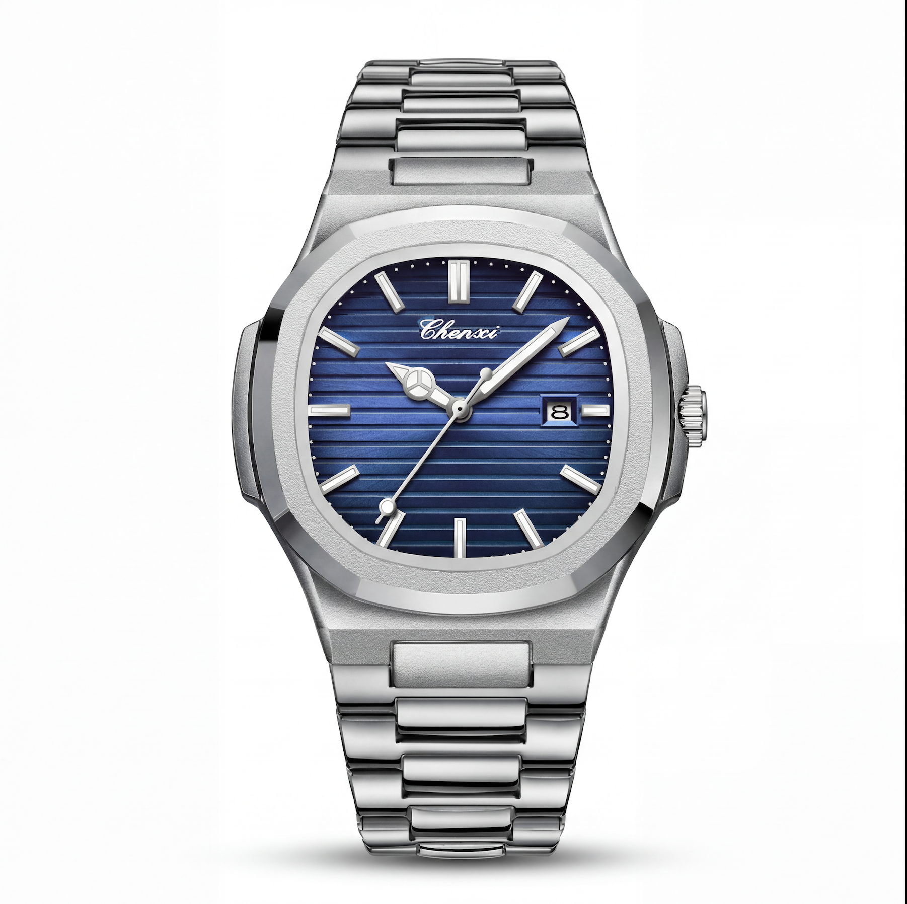 Reloj masculino acero inoxidable azul esfera moderna 40mm