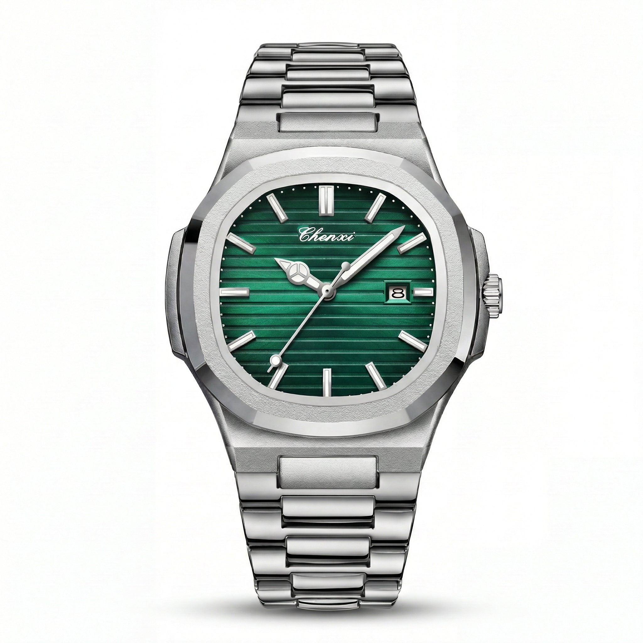Reloj ejecutivo hombre acero inoxidable verde con calendario