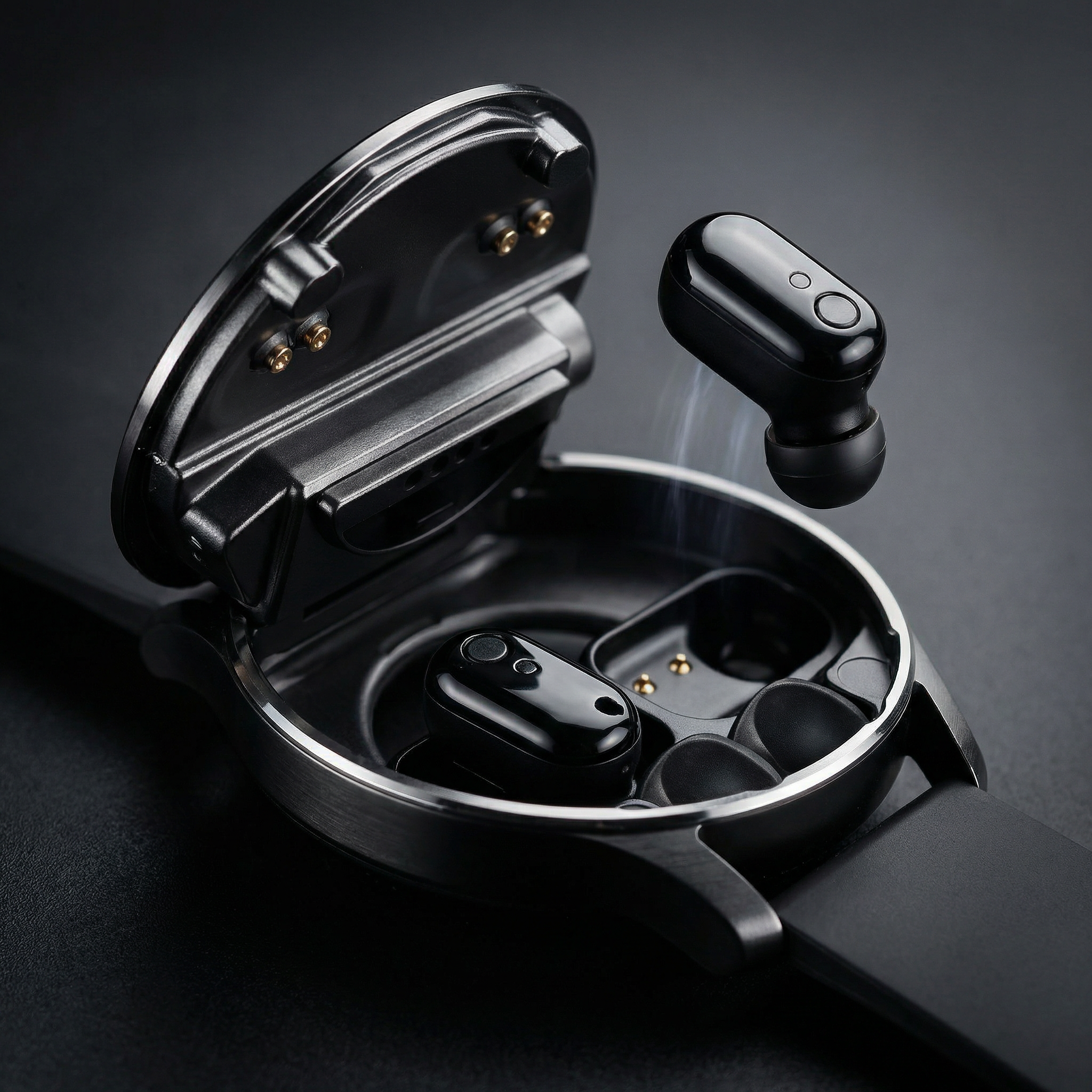 Smartwatch FUSION X7 negro con audífonos Bluetooth integrados vista frontal – Varón Urbano