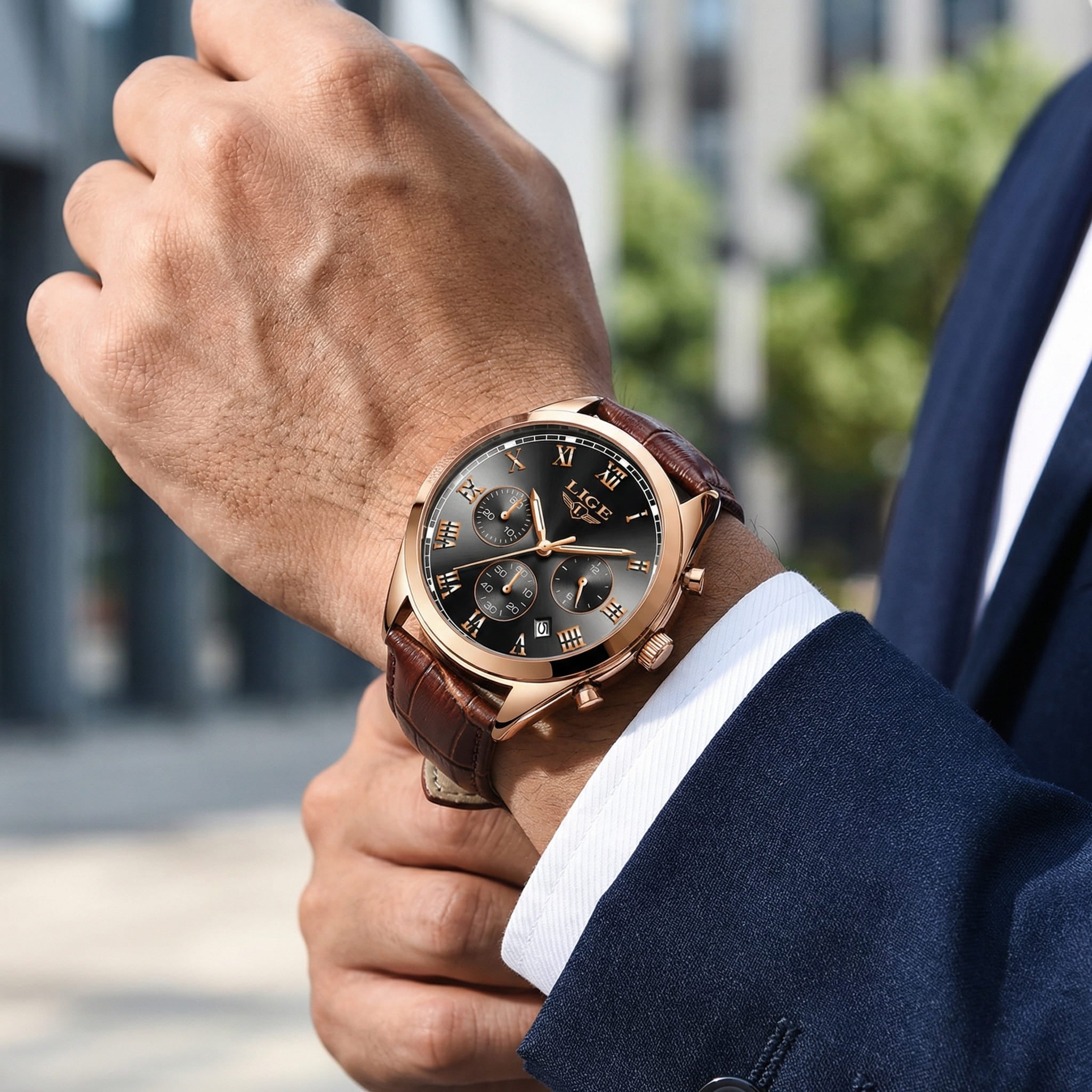 Reloj Hombre Deportivo Elegante Rose Gold con Cronógrafo y Fecha 30M