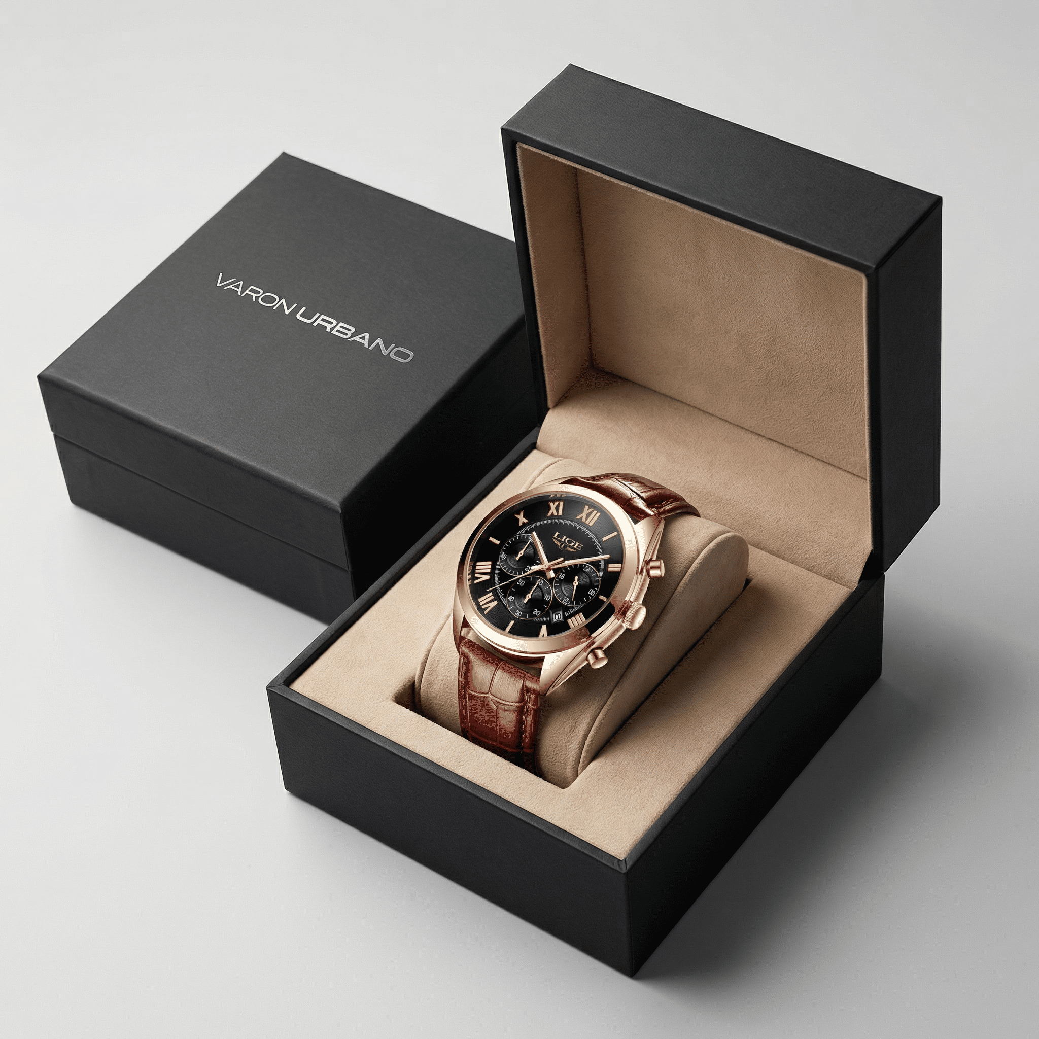 Reloj Hombre Deportivo Elegante Rose Gold con Cronógrafo y Fecha 30M