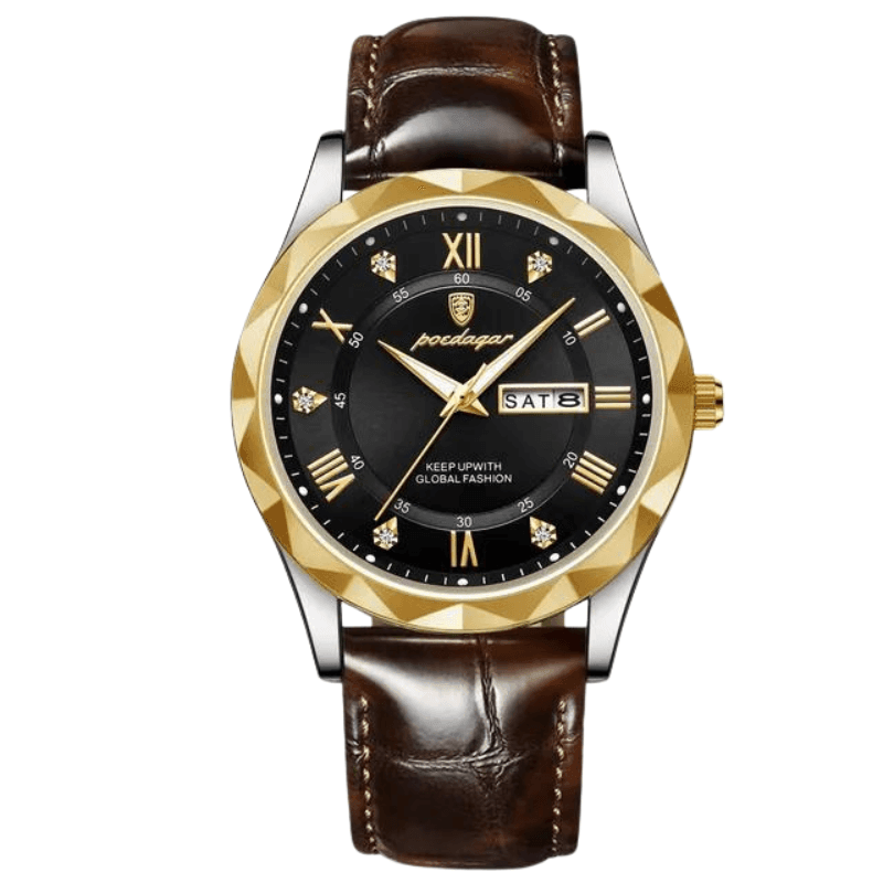 Reloj Hombre Elegante Dorado con Correa de Cuero